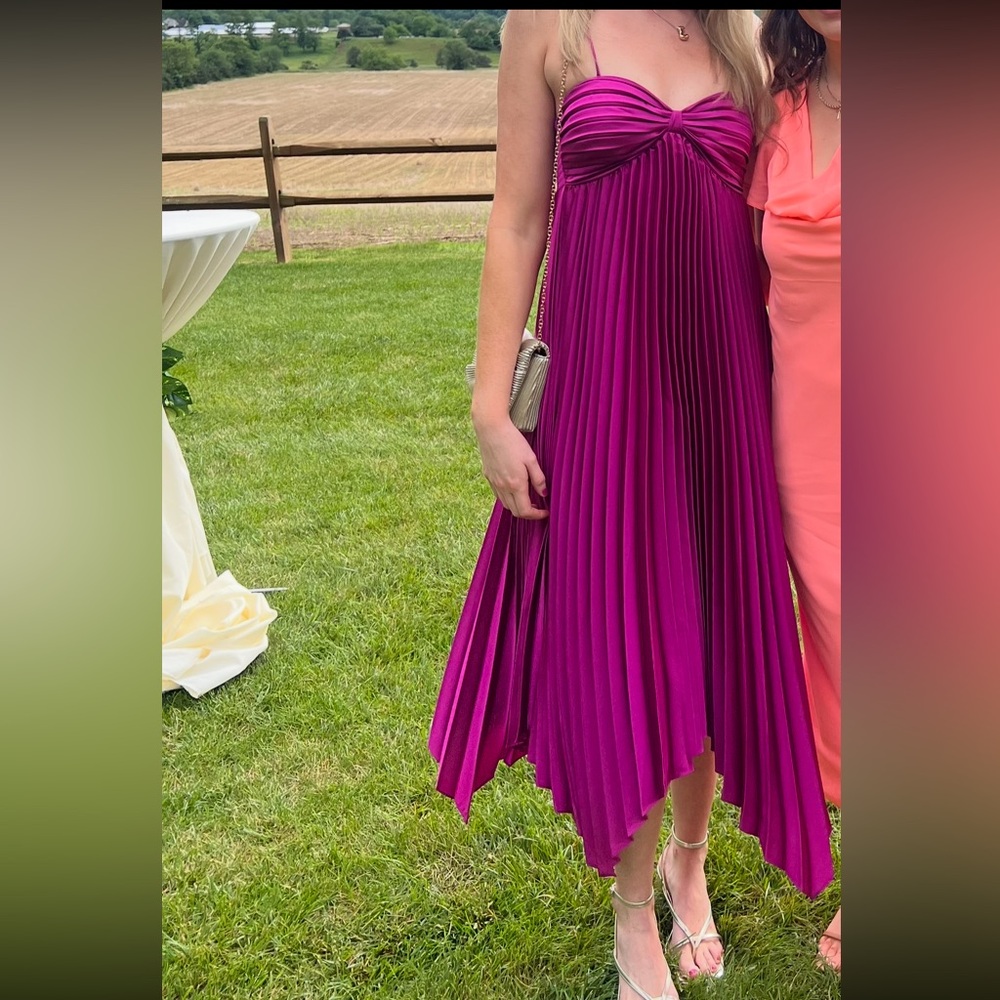 Petal & Pup Fuchsia Pleated Asymmetrical Midi Dress